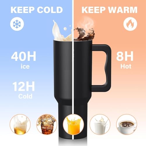 Image of Zephorus Personalized Stainless Steel Vacuum Insulated Cup with Lid and Straw, 40 oz Tumbler with Handle for Water, Iced Tea or Coffee, Keep Hot /Cold for Hours (Black)
