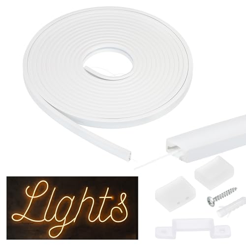 sourcing map 16.5ft/5m LED Diffuser Channel, 13x5mm Silicone LED Channel System, Flexible Neon Rope Light Strip with Cover, End Caps for 10mm Light Strips Indoor Outdoor Ambient Decor