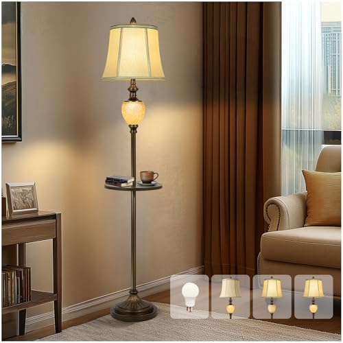 Lampadaire vintage 162cm avec plateau et veilleuse intégrée pour salon