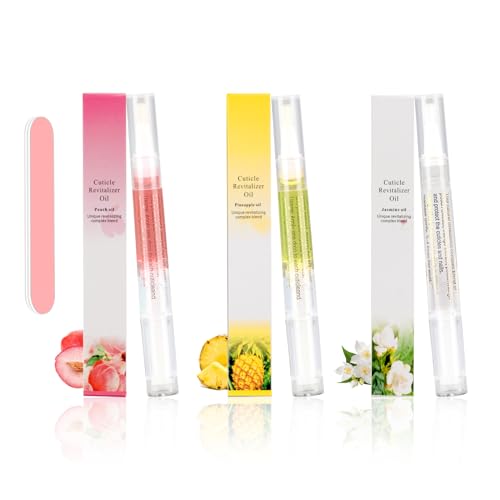 Cuticle Oil Pen 3PCS Nutrition Oil Pen with Nail File Cuticle Oil for Nails with Natural Ingredients Nail Oil Cuticle for Repairing Cracked and Dry Nail(Pineapple & Peach & Jasmine Flavor)