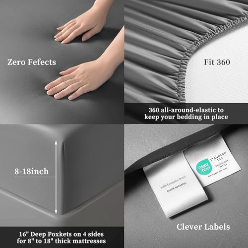 Image of LIANLAM Luxury 100% Organic Tencel Cooling Sheets Queen Size-9（King, Gray