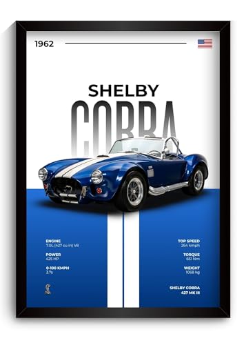 Image of Shelby Cobra Poster | Framed 1962 Shelby A4 Sized (31 x 23 cm) | Cobra Muscle Poster for Wall, Gift for Boys, American Muscle Car Frames | Car Posters for Wall, Bedroom, Hostel, Study Area, Hostel (F 064)