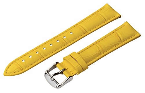 Clockwork Synergy - 2 Piece Ss Leather Classic Croco Grain Interchangeable Replacement Watch Band Strap 16mm - Solid Yellow - Men Women