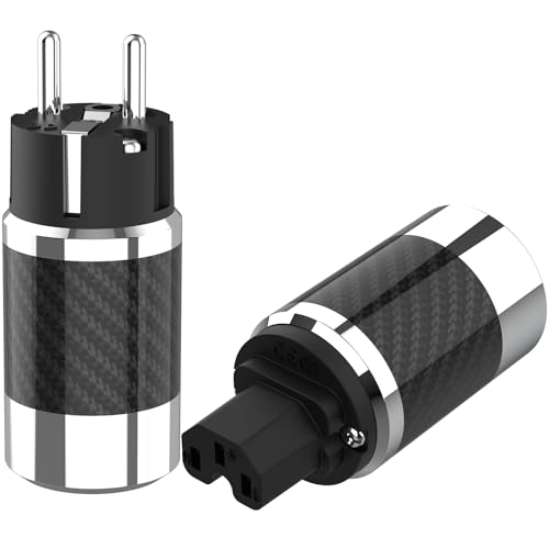 Pair HiFi-Schuko-Netzstecker CFB-4E(R) 2-polig Kaltgerätestecker Rhodinierter Hi-End Kohlefasergehäuse Euro Netzstecker und IEC C15 Stecker für DIY HiFi Stromkabel (Rhodiniert, CFB-4E)
