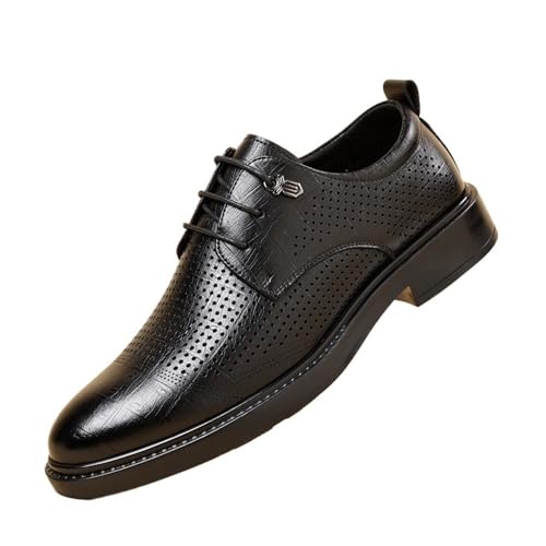Men's Summer Hollow Breathable Leather Shoes Business Casual Shoes Oxfords(Black,9)2