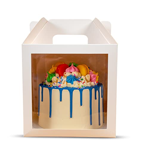 Gretel Baking 8x8x8 Tall White Cake Box, Clear Window & Handle, 10-Pack