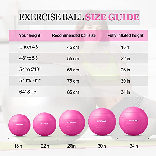 Storomo Exercise Ball (45Cm-95Cm),Yoga Ball,Yoga Ball Chair, Extra Thick Anti Burst,For Pilates Balance Stability Workout,Pregnancy Birthing And Physical Therapy(With Quick Pump) (45Cm/17.7In, Pink) #TOP6
