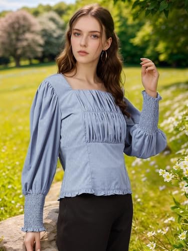 Image of Rare Women Casual Blue Colour Square Neck Solid Regular Top