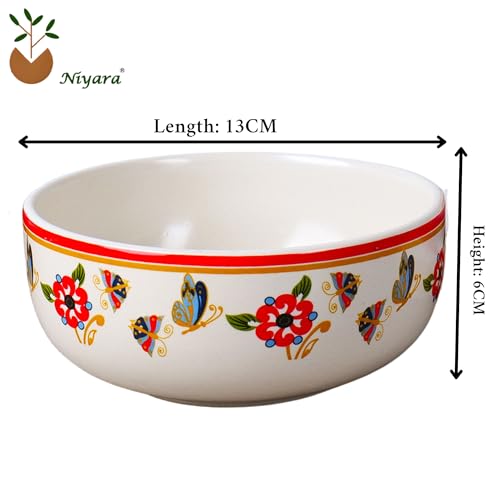 Image of Niyara Ceramic Printed Bowl Set of 2 | Premium Serving Bowls for Snacks, Soup & Desserts | Microwave & Dishwasher Safe (Butterfly Bowl)