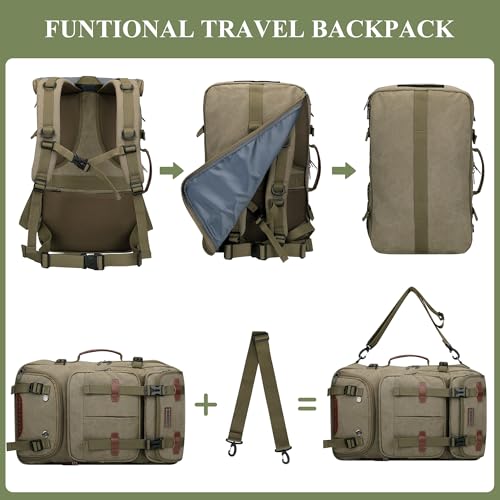 WITZMAN Travel Backpack for Men 40L Large Carry-on Airline Approved Convertible 3 in 1 laptop Bags Fit 16 inch(A8013 Army Green) by WITZMAN - Used condition - Image 7