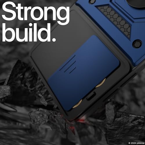 Image of Pikkme D10 Tough Armor Bumper Case | 360 Protection Case | Sliding Camera Shield Cover & Ring Holder Stand Back Cover for Motorola Moto Edge 60 Neo 5G / Edge 50 Neo 5G (Blue)