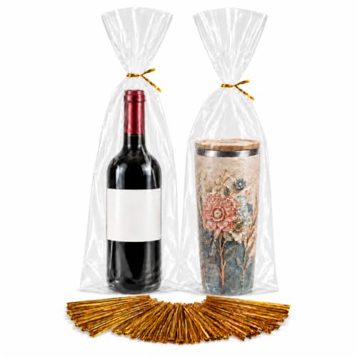 BakeBaking 100 Gusset Cello Bags with Ties 8x4x16 in