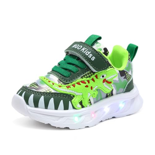 Kids Cartoon Dinosaur Led Skate Sneaker Children LED Light Up Sports Shoes Boys Casual Shoes Breathable Baby Shoes Girls Trainers Green