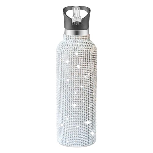 Ruinapleco Bling Water Bottle Rhinestone, Diamond Water Bottle with Lid, Rhinestone Water Bottles for Women,Bling Tumblers 600ml（20oz,AB