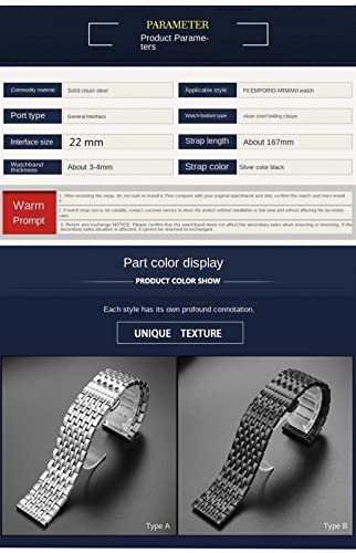 Bracelet montre 22mm acier solide SCRUBY fermoir pliant sécurisé noir - 6