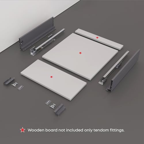 Image of LAPO Tandem Drawer Box for Kitchen Cabinets, Soft Close Mechanism, 20 Inch (500mm) & 4 Inch Height, 45 Kg Load Bearing, Ideal for Wardrobe and Kitchen, 3 Years Warranty (Grey Finish)