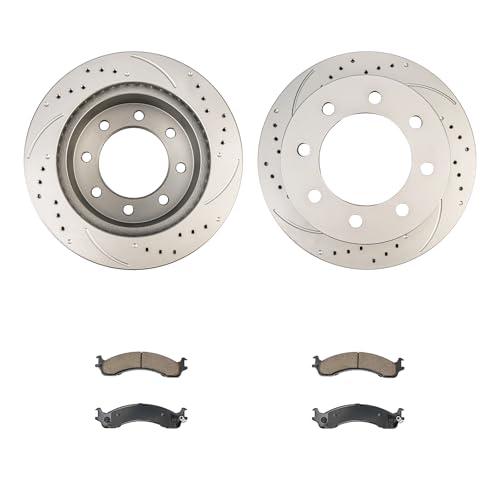 Image of KAX Front Brake Kit Fits Dodge Ram 2500 2000-2002, Ram 3500 2000-2002 | Drilled and Slotted Brake Rotors, Ceramic Brake Pads, Automotive Replacement Brake Kit