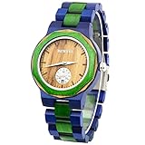 BEWELL Wooden Watch,Casual Analog Quartz Polygon Wood Watches for Men with Wood Bracelet Unique Gift