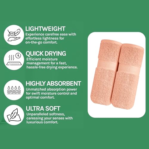 Image of Sulfar 100% Combed Cotton, Quick Drying Highly Absorbent Thick Bathroom Towels, Luxury Bath Towel Set (Pack of 2, 70 X 140 cm) - 600 GSM (Tender Peach)