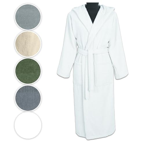 Vency - Luksusowy szlafrok kąpielowy z kapturem, 100% bawełna, miękki i chłonny – idealny do spa i domu, dla kobiet i mężczyzn, biały, XL