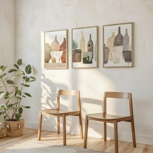 Image of Livin'luxe Set of 3 Abstract Bottle Wall Art Premium MDF Wooden Color Framed HD UV Printed Modern Minimal Decorative Painting for Living Room Bedroom Home Decor 13.5 Inch x 19.5 Inch