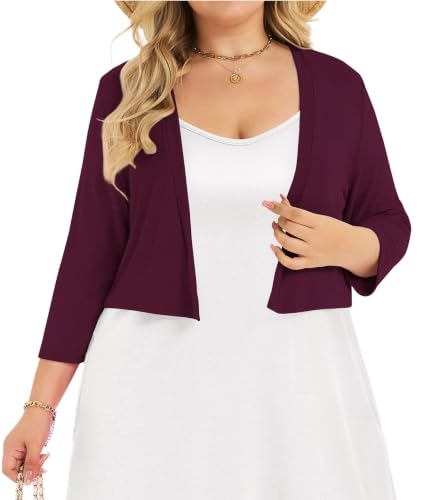 Image of Plus Size Shrugs for Women 3 /4 Sleeve Cropped Cardigan Knit Sweaters Open Front Bolero 2026