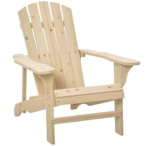 Outsunny Adirondack Stuhl wetterfest Adirondack Chair aus Holz Outdoor Gartenstuhl mit Hoher Rückenlehne Armlehnen Balkonstuhl Gartensessel für Garten, Terrasse Balkon 78 x 89 x 88 cm Naturholz