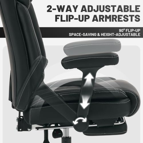 Image of Big Tall Office Chair with Footrest, PU Leather Executive Desk Chair Black