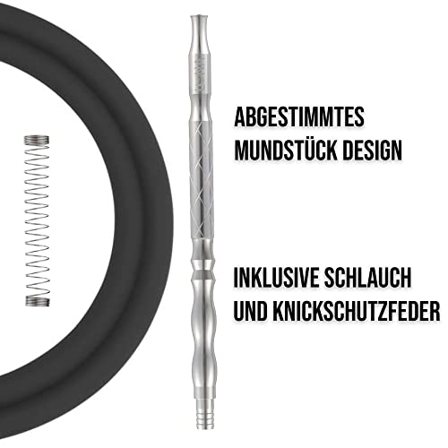 Premium Shisha aus Edelstahl von LUNA HOOKAH | Wasserpfeife Komplettset 4 Schlauch Anschluss edles Design Inkl. Schlauch - Mundstück - Zange - Steinkopf - Diffusor - Kaminaufsatz - Molassefänger – Bild 6