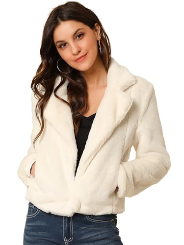 Manteau court en fausse fourrure abricot femme veste hiver chaude L Allegra K