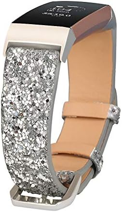 JOHIPI Bling Bands Compatible with Fitbit Charge 4/Charge 3/Charge 3 SE Band, Women Strap Shiny Glitter Leather Replacement Bands Compatible with Fitbit Charge 3/Charge 4 Fitness Tracker Wristbands