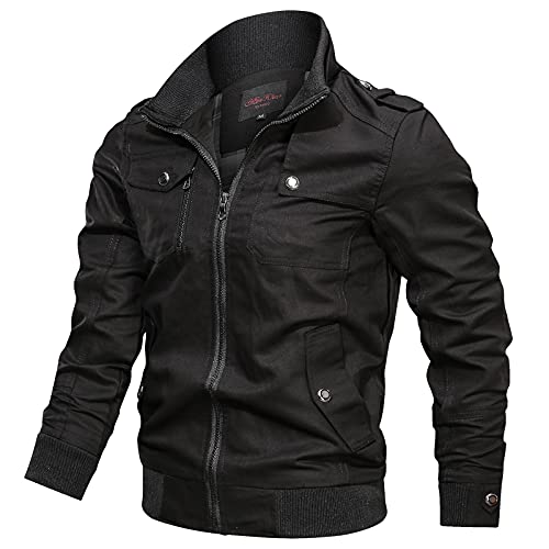 MOVERV Chaqueta Hombre Bomber Chaqueta Coleccion, Chaqueta de Piloto, Chaqueta Estándar, Chaqueta con Cremallera, Bolsillo, Cuello Alto, Abrigo de Talla Grande Cover