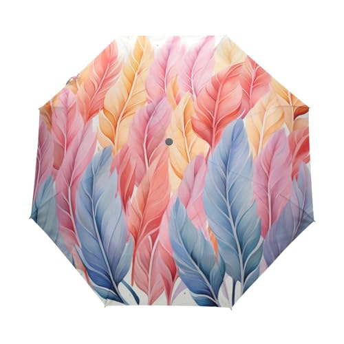 KAAVIYO Repeating Feathers Art Umbrella Windproof Automatic Foldable Umbrells Auto Open Close for Men Women Kids