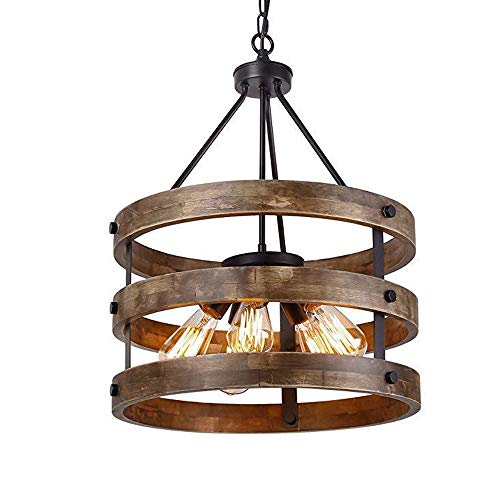 Lustre industriel bois e27 suspension vintage réglable pour cuisine