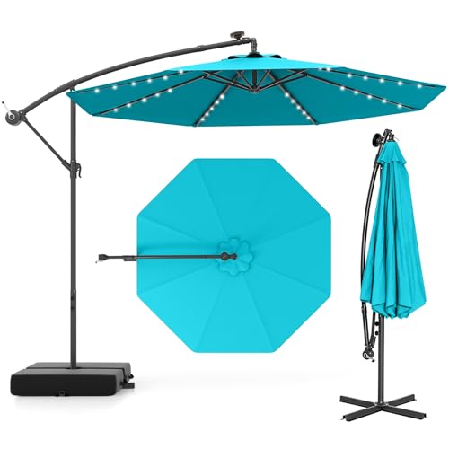 RELAX4LIFE Parasol Déporté 3x3M LED à Énergie Solaire, Parasol de Jardin Extérieur Inclinable avec Pied Incus, Imperméable à 8 Baleines, Protection UV...
