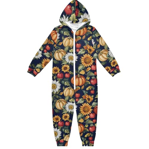 CHIFIGNO Mameluco vintage de calabazas, girasoles, margaritas para niños, disfraz de Halloween, Navidad, cosplay, cómodo, overol de una pieza para otoño e invierno, 12-13 años