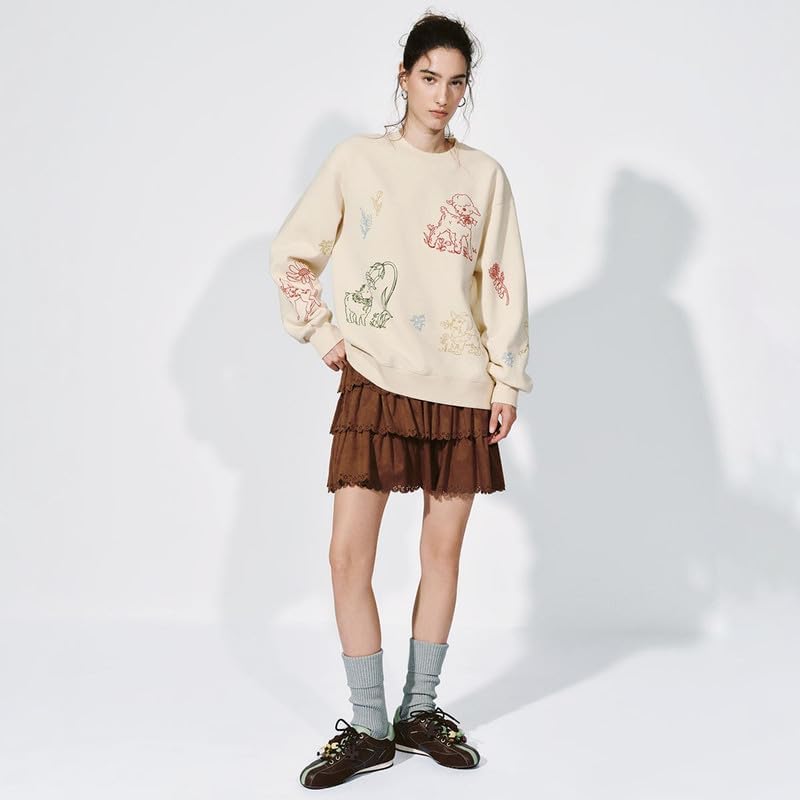 URBAN REVIVO Women's Spring Retro Loose Fit Sweatshirt Multi Pattern Embroidered - Image 2