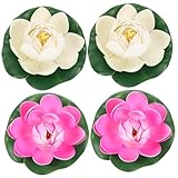 BATHVEVE 4 Piezas Flores de Artificiales Flotantes Set para Decoración de Estanques y Acuarios Lifelike Simulados Colores Vividamente Rosa y Blanco para y Patios