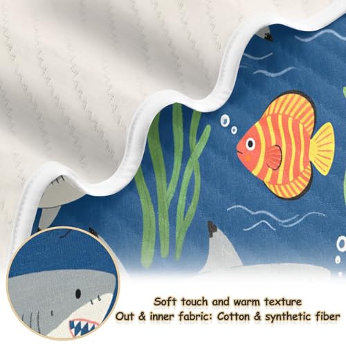 Custom Marine Animal Shark Grass Fish Dark Blue Crib Blanket Soft para personalizados Picture Monogrammed Blankets for Girls or Boys 30x40in mantitas para Bebes recien nacidos2