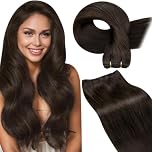 LaaVoo Weft Hair Extensions Real Human Hair Brown Sew in Hair Extensions 100g 20 Inch Full Head Straight Remy Darkest Brown Invisible Double Weft Weave #2