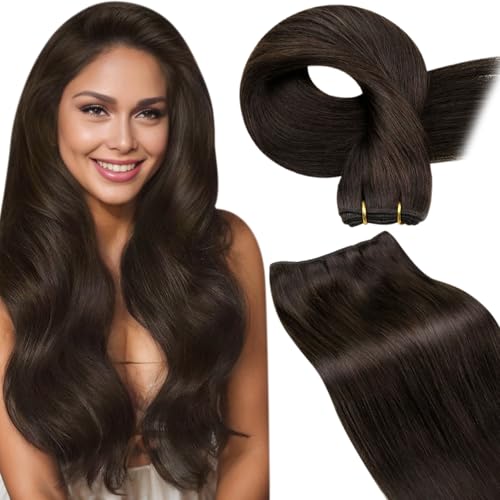 LaaVoo Extension Cheveux Tissage Naturel Brun Fonce 40cm 100g Extension Vrai Cheveux Humain Tissage...