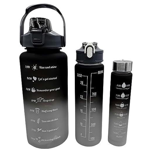 Kit 3 Garrafa De Água Squeeze Galão 2l Litros Motivacional Academia Colorida Antivazamento 3D Tie Dye Frases Português (PRETO)
