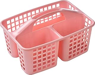 ALINK Plastic Shower Caddy Basket with Compartments, Portable Divided Cleaning Supply Storage Organizer with Handle for College Dorm Bathroom (Black)