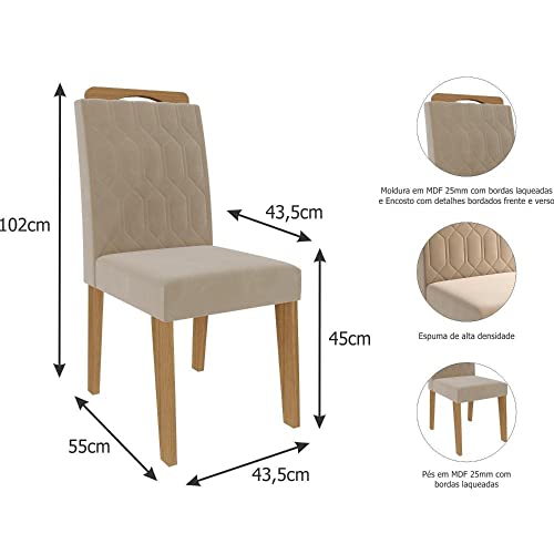 Conjunto Sala de Jantar Mesa Tampo de Vidro/MDF Agata e 4 Cadeiras Paola Cimol Nature/Off White/Nude