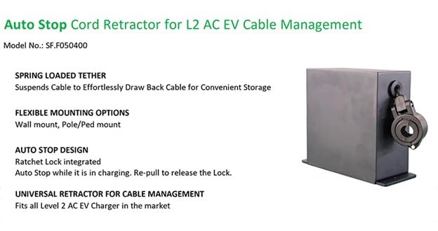 Retractable Cable Management Pulley System for EV Charger, Rugged Commercial Grade, Auto Stop Ratchet, Outdoor Rated