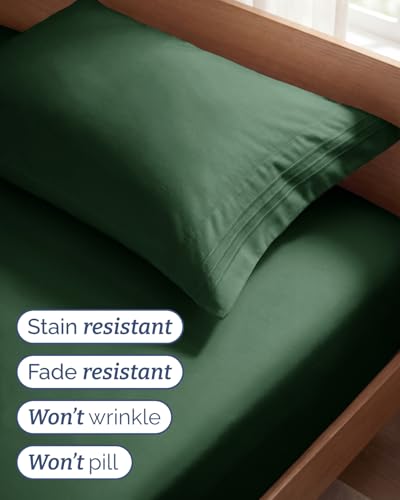 Twin Size 3 Piece Sheet Set - Comfy Breathable & Cooling Sheets - Hotel Luxury Bed Sheets for Women & Men - Deep Pockets, Easy-Fit, Soft & Wrinkle Free Sheets - Emerald Green Oeko-Tex Bed Sheet Set — view 5
