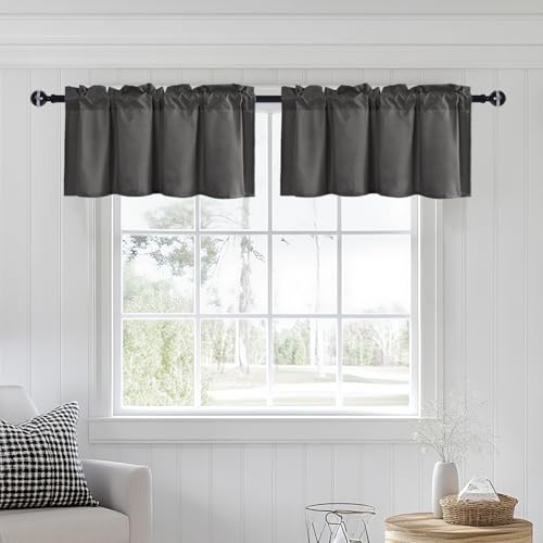 JIUZHEN Grey Valance Curtains for Window 2 Panel, 42 x 18 Inches