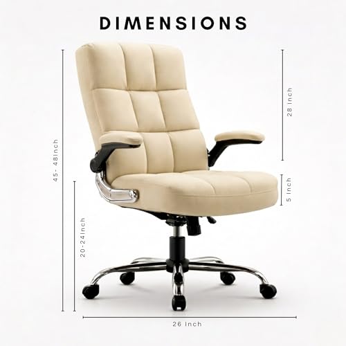 Image of LAKDI Furniture Co Ergonomic High Back Velvet Fabric Office Chair with Adjustable Height & Armrests, Soft Cushion Executive Desk Chair for Home & Office (Beige) | 5 Years Warranty & Free Assembly