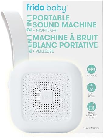 Frida Baby 2-in-1 Portable Sound Machine for Baby + Nightlight |White Noise Sound Machine for Baby with 5 Soothing Sounds & 3 Nightlight Modes |Travel Sound Machine Attaches to Strollers, Car seats