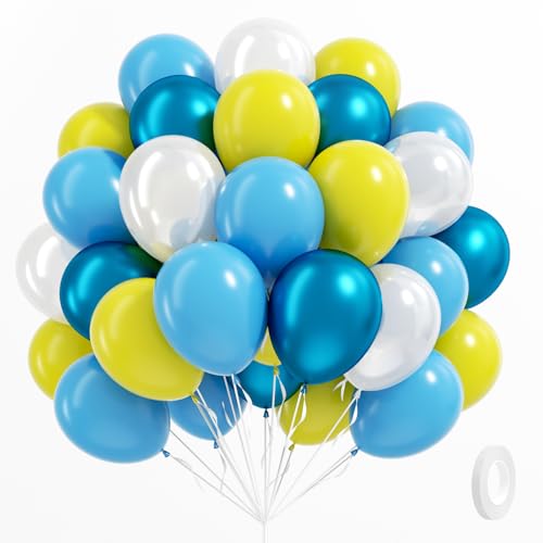 Image of 61pcs Blue and Yellow Balloons, 12 Inch Clear Yellow Blue Balloons for Cartoon Theme Baby Shower Engagement Wedding Birthday Party Decorations